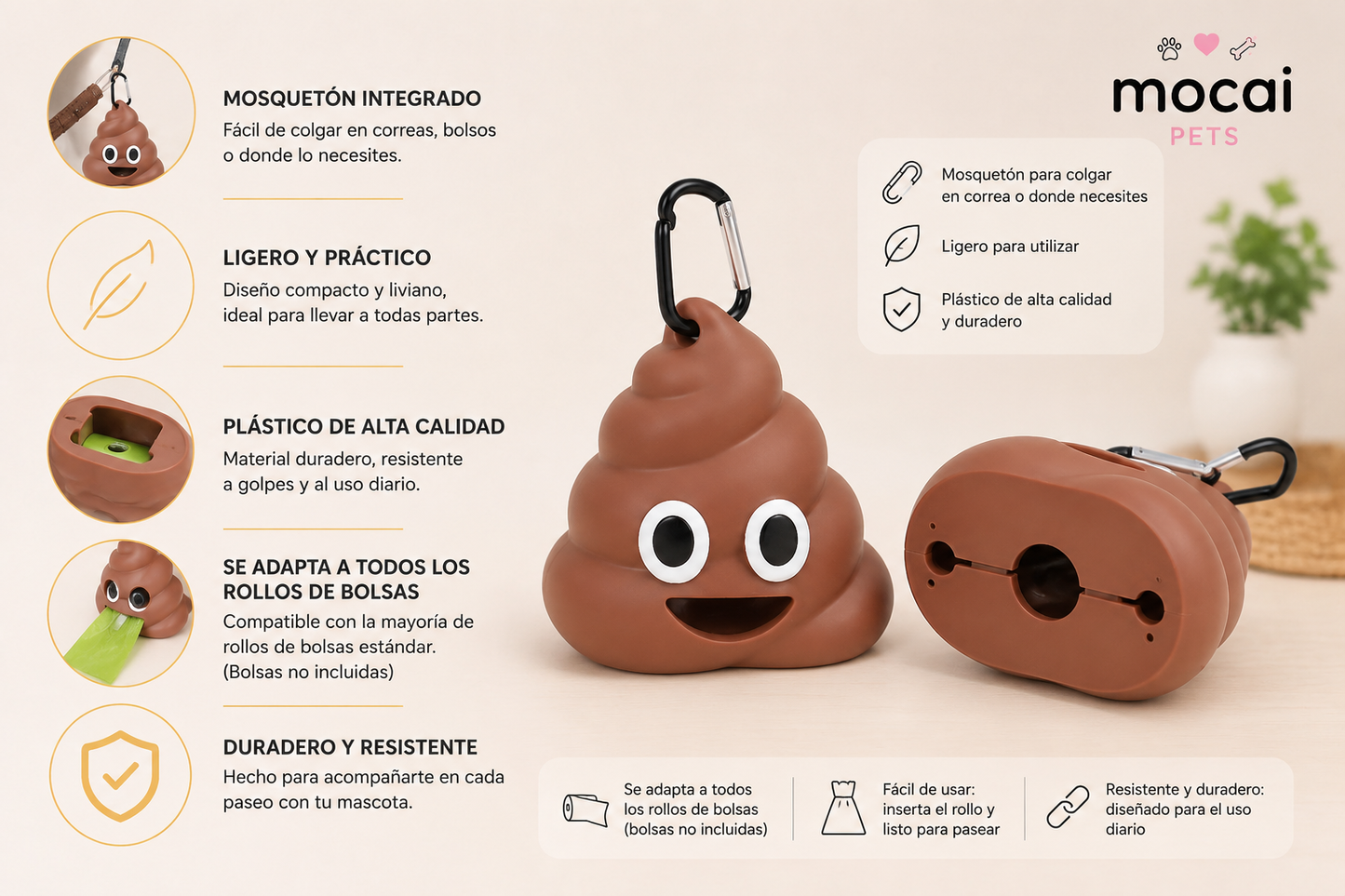 Dispensador de Bolsas para Desechos con Mosquetón