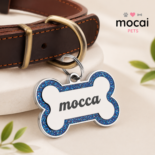 Placa de Identificación Personalizable para Perros – Diseño Hueso con Brillo