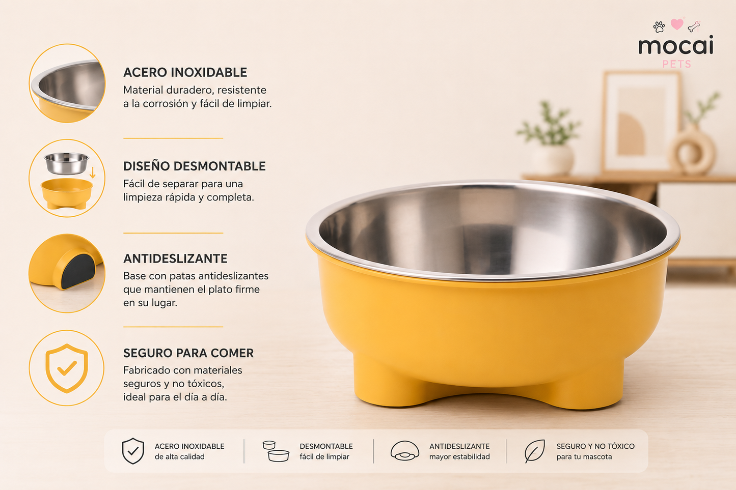 Plato premium para perros de Acero Inoxidable Antideslizante