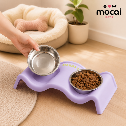 Comedero Elevado Doble para Perros con Platos de Acero Inoxidable