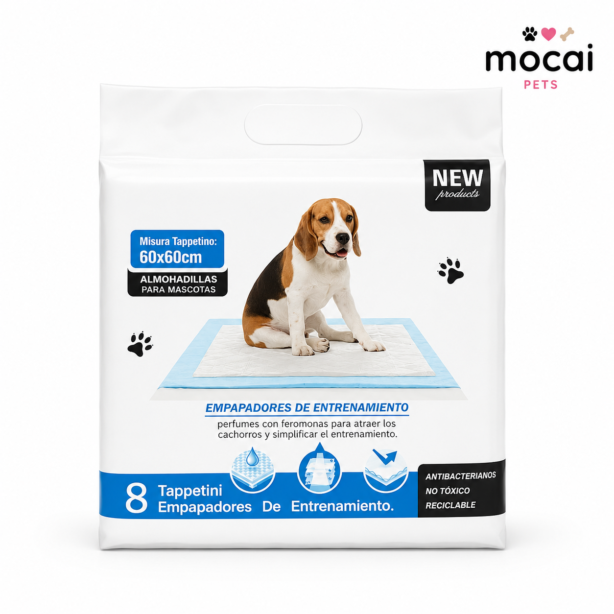 Pads Absorbentes para Perros 60 × 60 cm – Pack de 8 Unidades