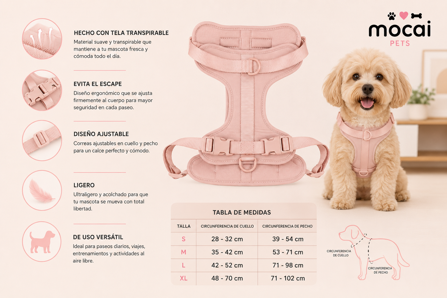 Arnés Ajustable transpirable para Perros