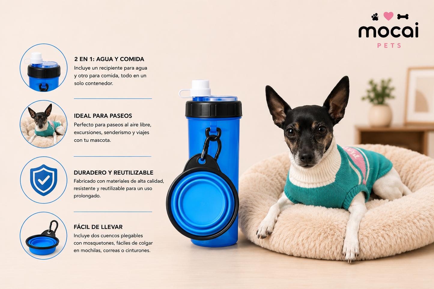 Botella Portátil para Agua con Plato Plegable para perros