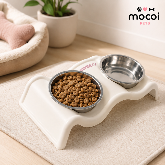 Comedero Elevado Doble para Perros con Platos de Acero Inoxidable